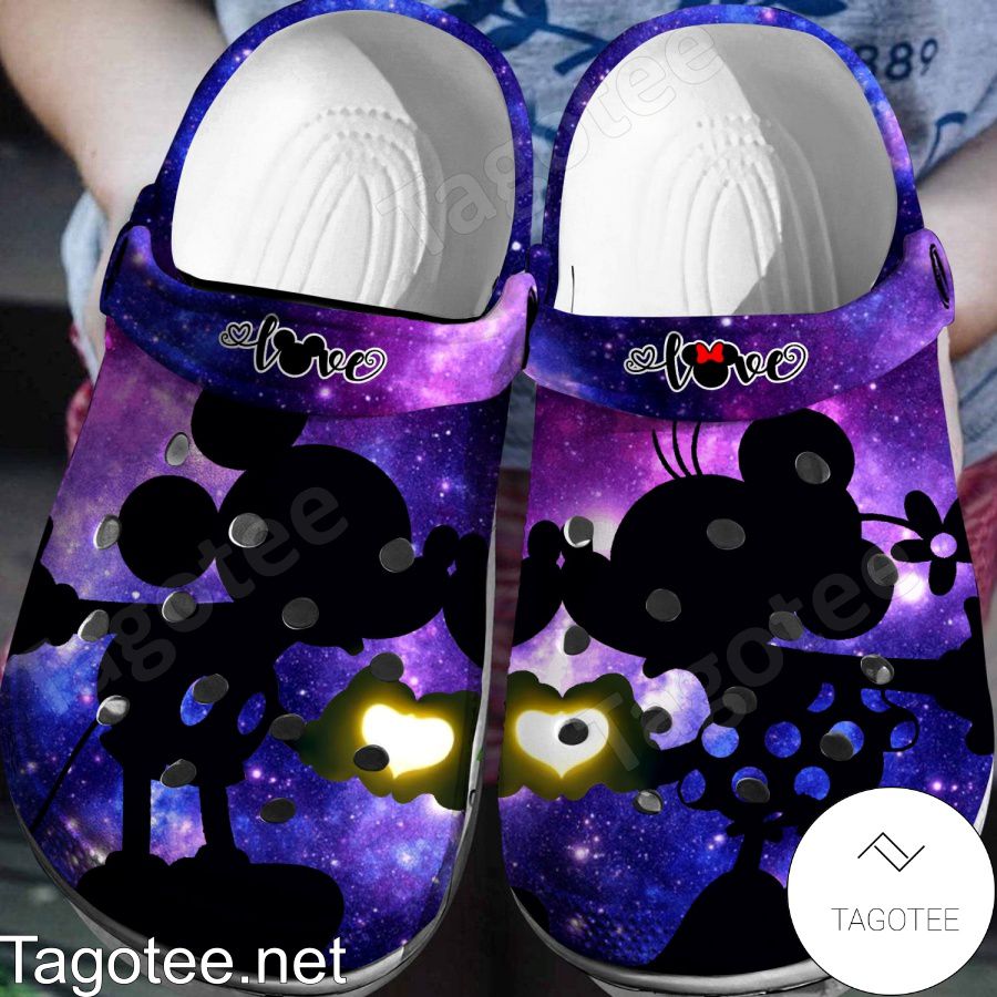 Mickey And Minnie Kiss Silhouette Galaxy Crocs Clogs