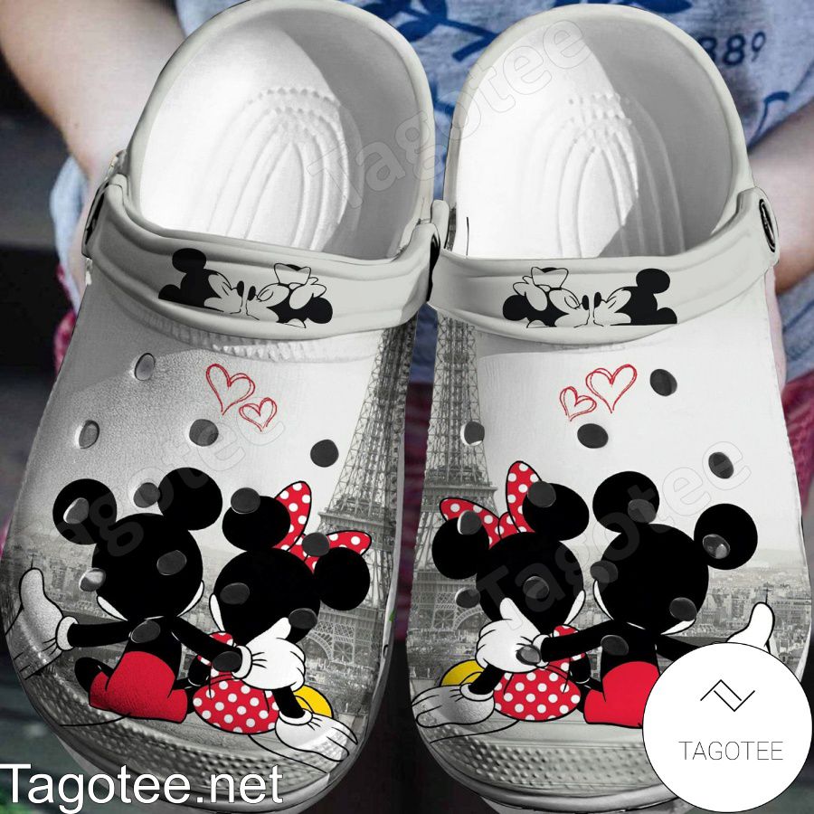 Mickey And Minnie Looking At Eiffel Tower Crocs Clogs