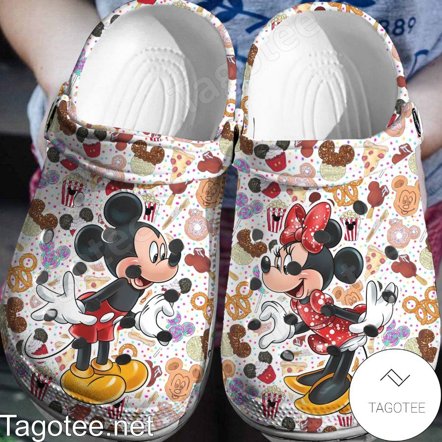 Mickey And Minnie Love Food Crocs Clogs