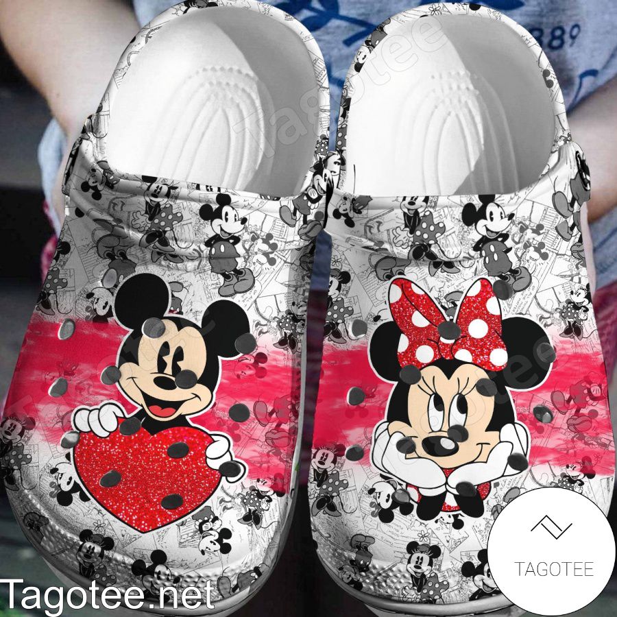 Mickey And Minnie Red Heart Crocs Clogs