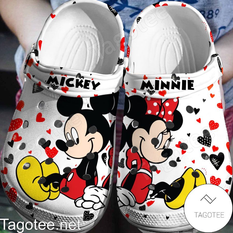 Mickey And Minnie Sit Back To Back Crocs Clogs