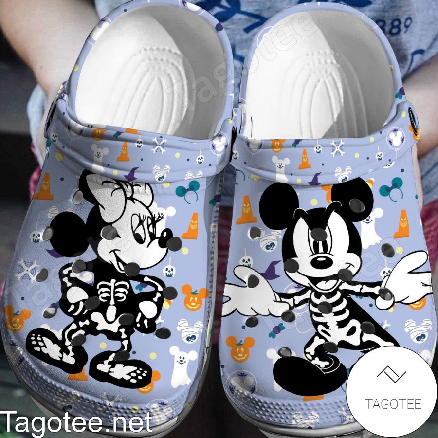 Mickey And Minnie Skeleton Halloween Crocs Clogs