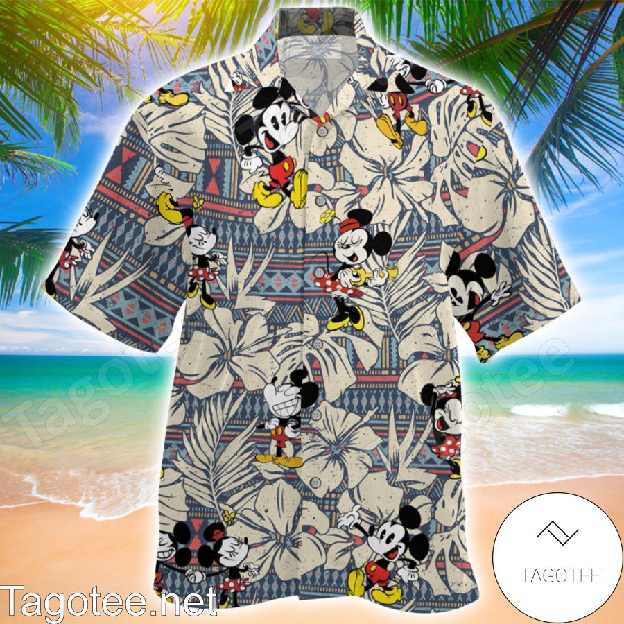 Mickey And Minnie Tribal Pattern Hawaiian Shirt