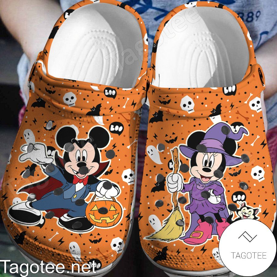 Mickey And Minnie Witch Pumpkin Halloween Orange Crocs Clogs