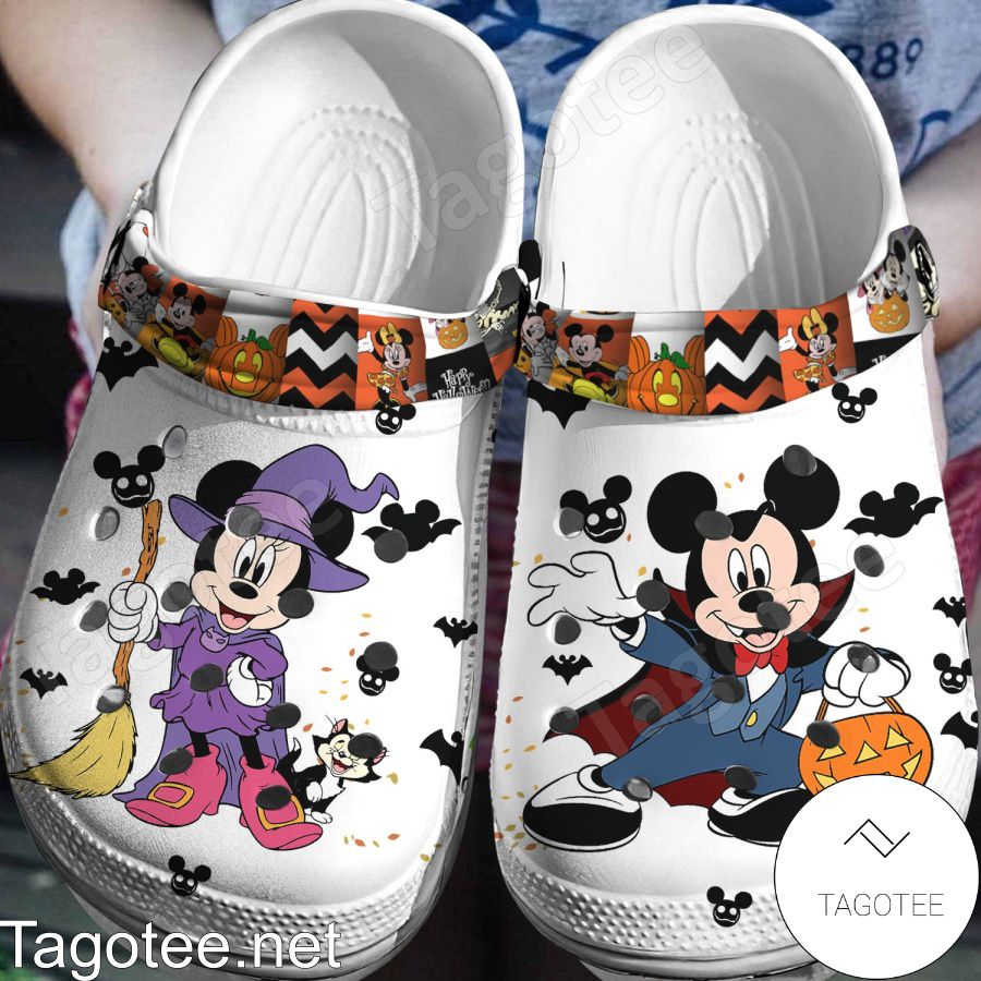 Mickey And Minnie Witch Pumpkin Halloween White Crocs Clogs