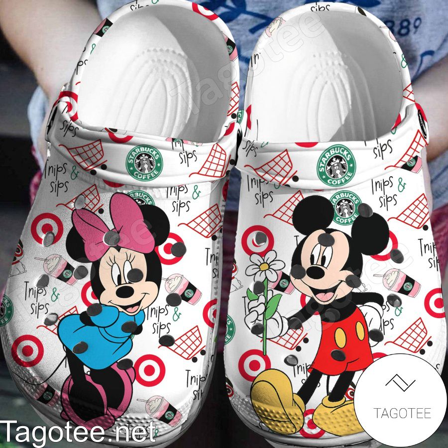 Mickey And Minnie With Starbucks Trips And Sips Crocs Clogs