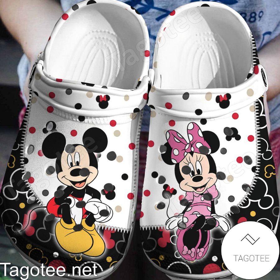 Mickey And Minnie Zipper Pattern Crocs Clogs