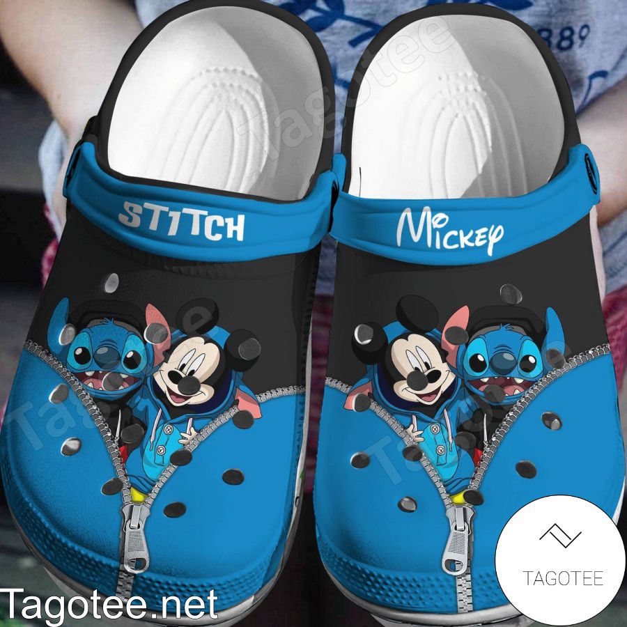 Mickey And Stitch Zipper Pattern Crocs Clogs