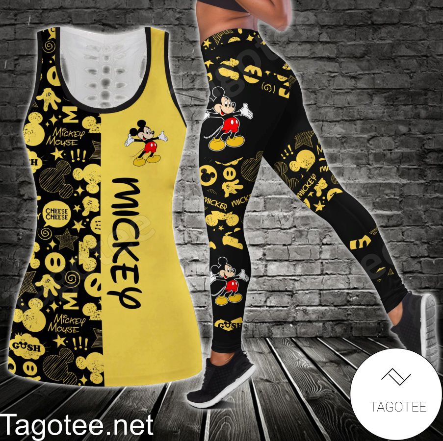 Mickey Black And Yellow Shirt, Tank Top And Leggings