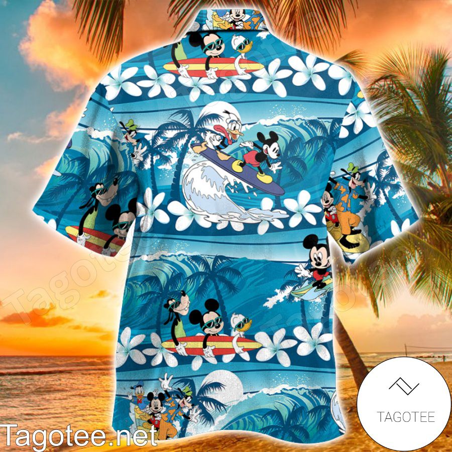 Mickey Blue Tropical Surfing With Palm Trees Hawaiian Shirt a