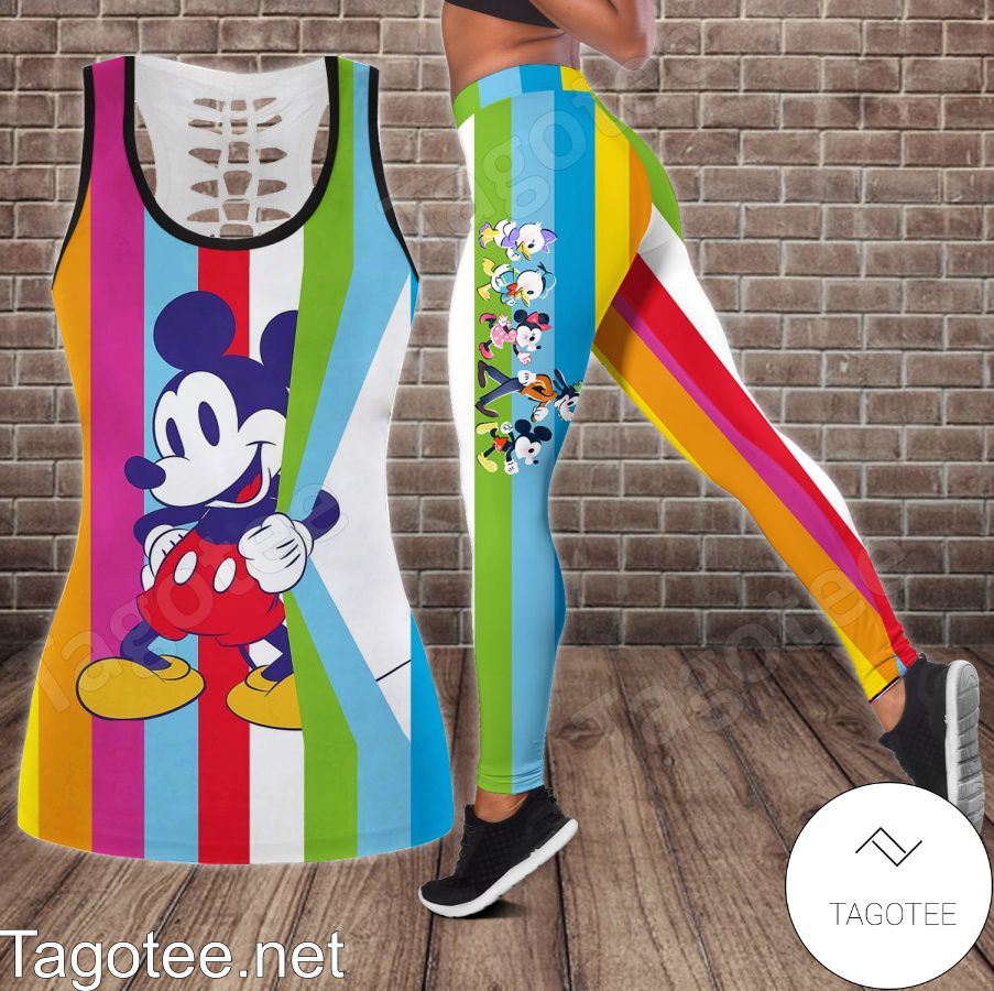 Mickey Colorful Vertical Stripes Shirt, Tank Top And Leggings