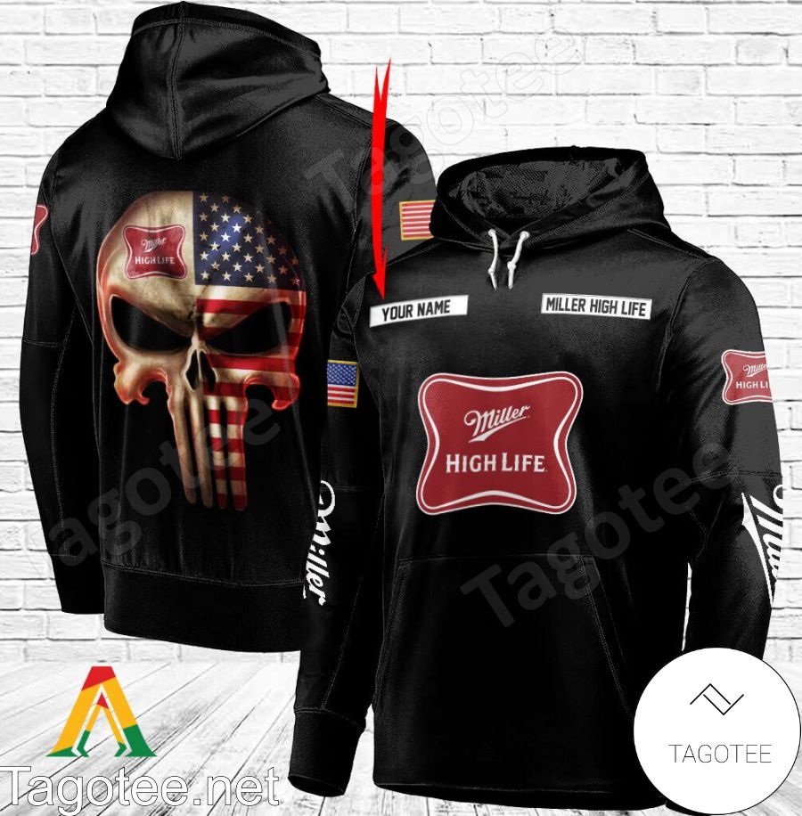 Miller High Life Punisher Skull USA Flag Personalized Hoodie