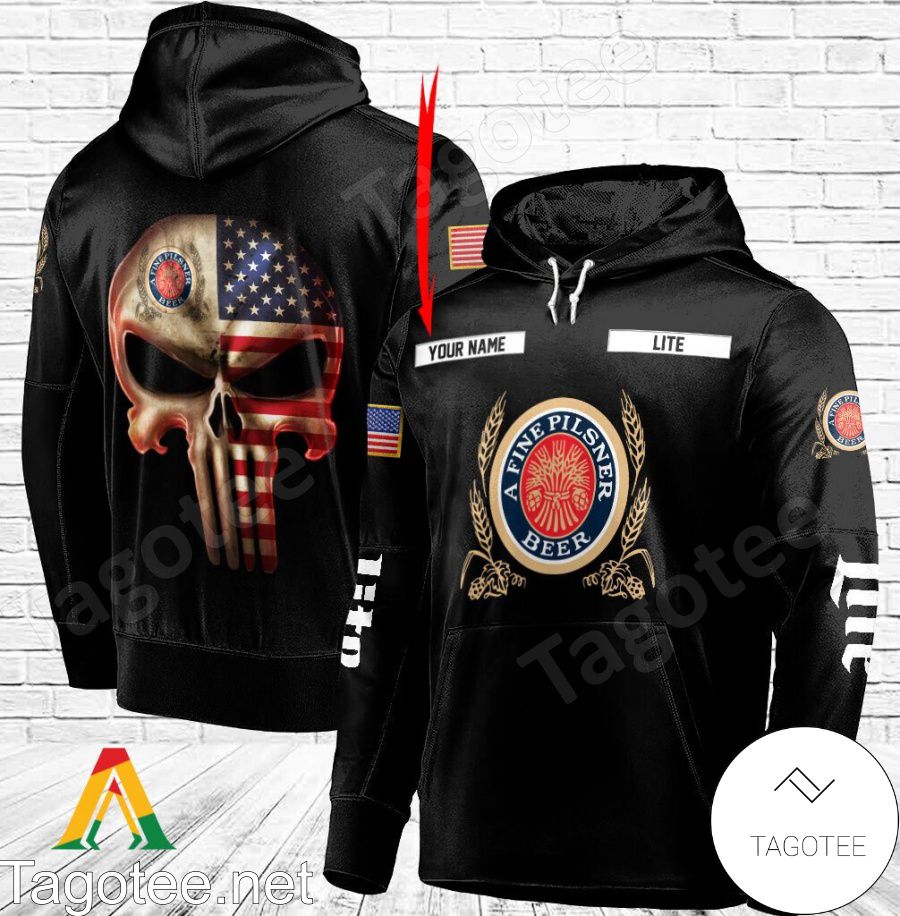 Miller Lite Punisher Skull USA Flag Personalized Hoodie