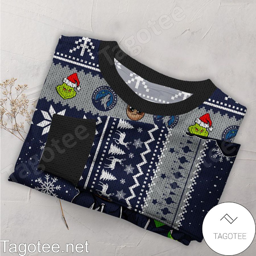 Minnesota Timberwolves Baby Groot And Grinch NBA Ugly Christmas Sweater a