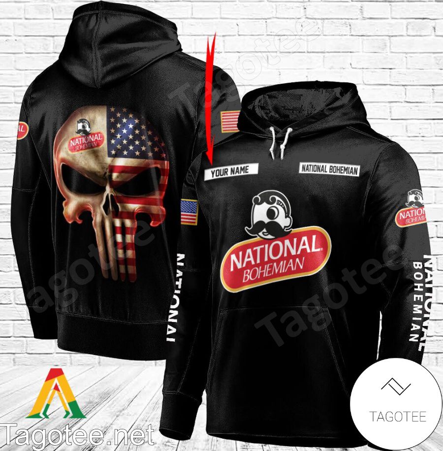 National Bohemian Punisher Skull USA Flag Personalized Hoodie