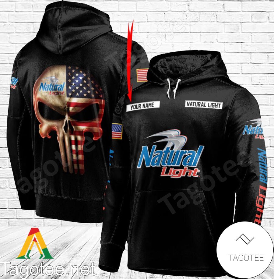 Natural Light Punisher Skull USA Flag Personalized Hoodie