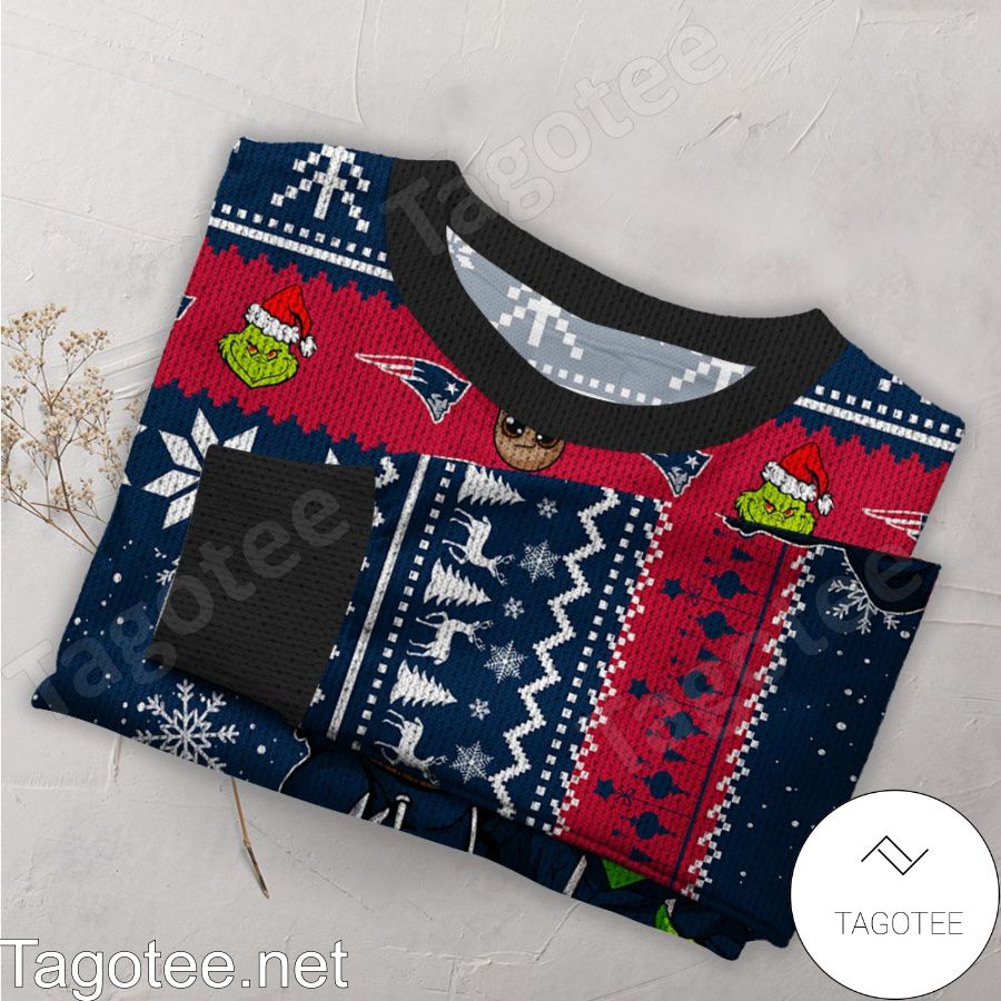 New England Patriots Baby Groot And Grinch NFL Ugly Christmas Sweater a