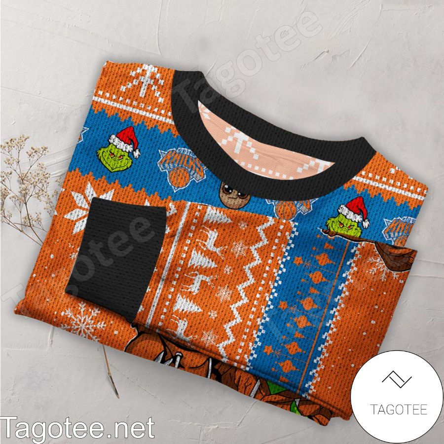 New York Knicks Baby Groot And Grinch NBA Ugly Christmas Sweater a