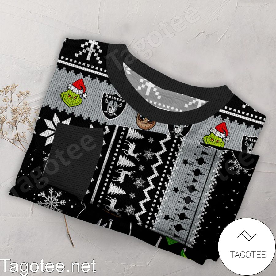 Oakland Raiders Baby Groot And Grinch NFL Ugly Christmas Sweater a