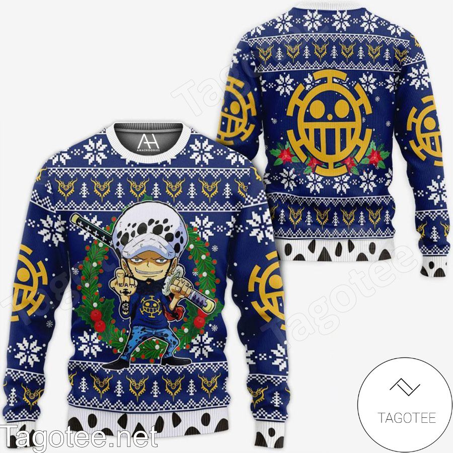 One Piece Trafalgar D. Water Law Chibi Blue Ugly Christmas Sweater