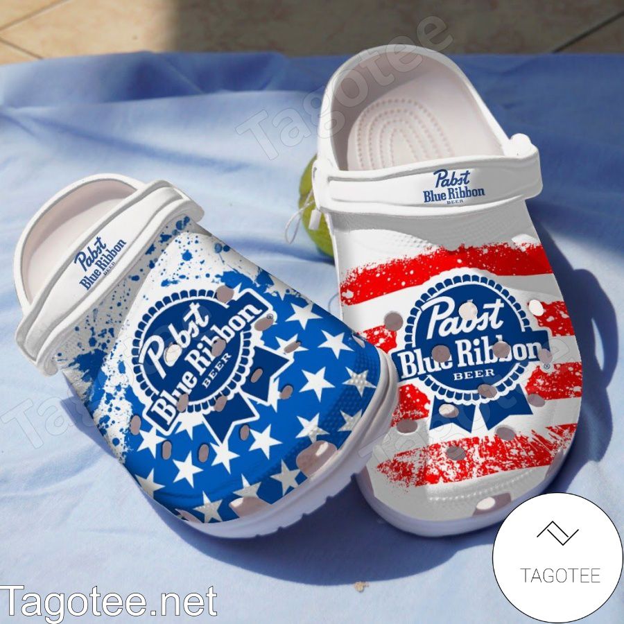 Pabst Blue Ribbon American Flag Blue Red Crocs Clogs