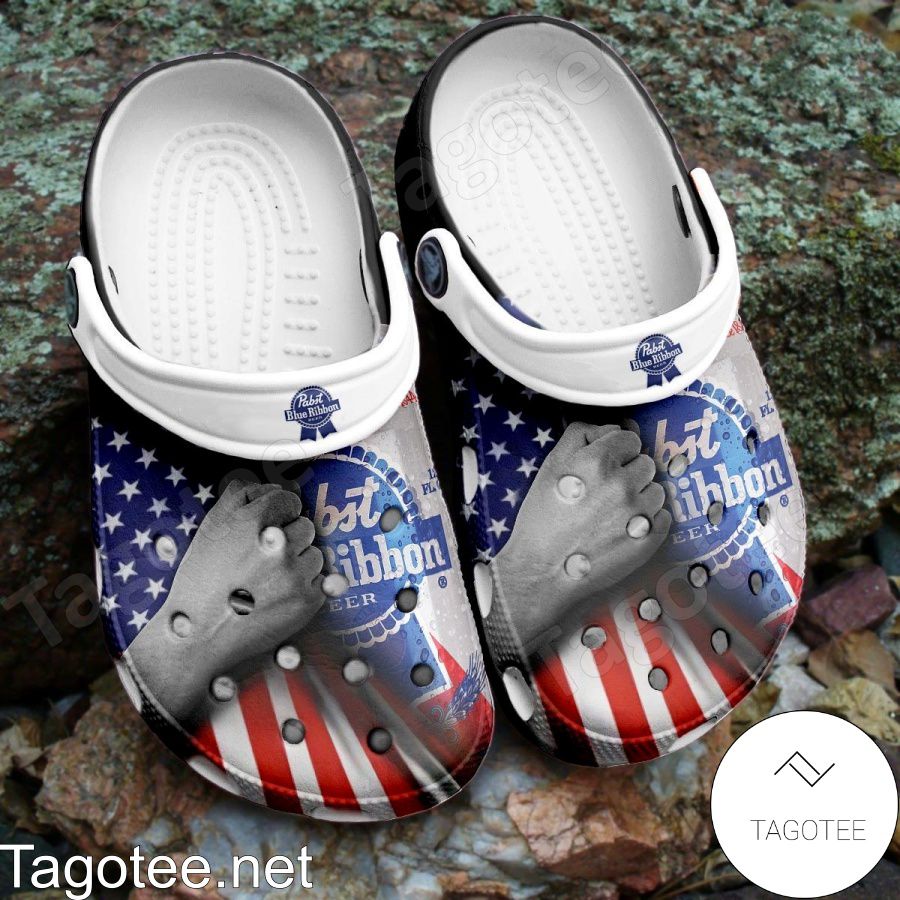 Pabst Blue Ribbon Beer American Flag Crocs Clogs