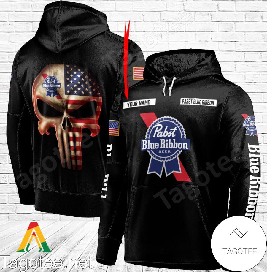 Pabst Blue Ribbon Punisher Skull USA Flag Personalized Hoodie