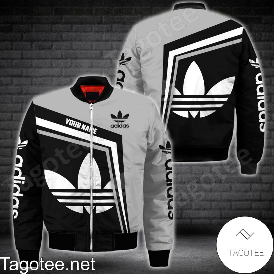 Personalized Adidas Brand Black Grey Bomber Jacket