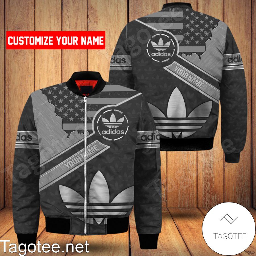 Personalized Adidas Logo Print American Flag Bomber Jacket