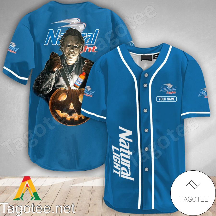 Personalized Michael Myers Pumpkin Natural Light Baseball Jersey