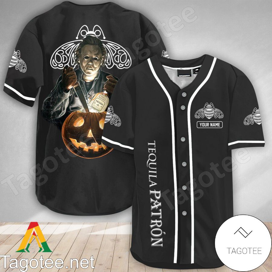 Personalized Michael Myers Pumpkin Tequila Patron Baseball Jersey