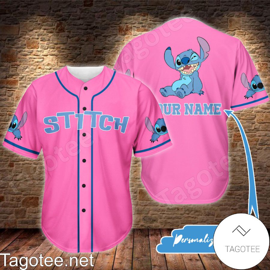 Personalized Name Stitch Pink Baseball Jersey