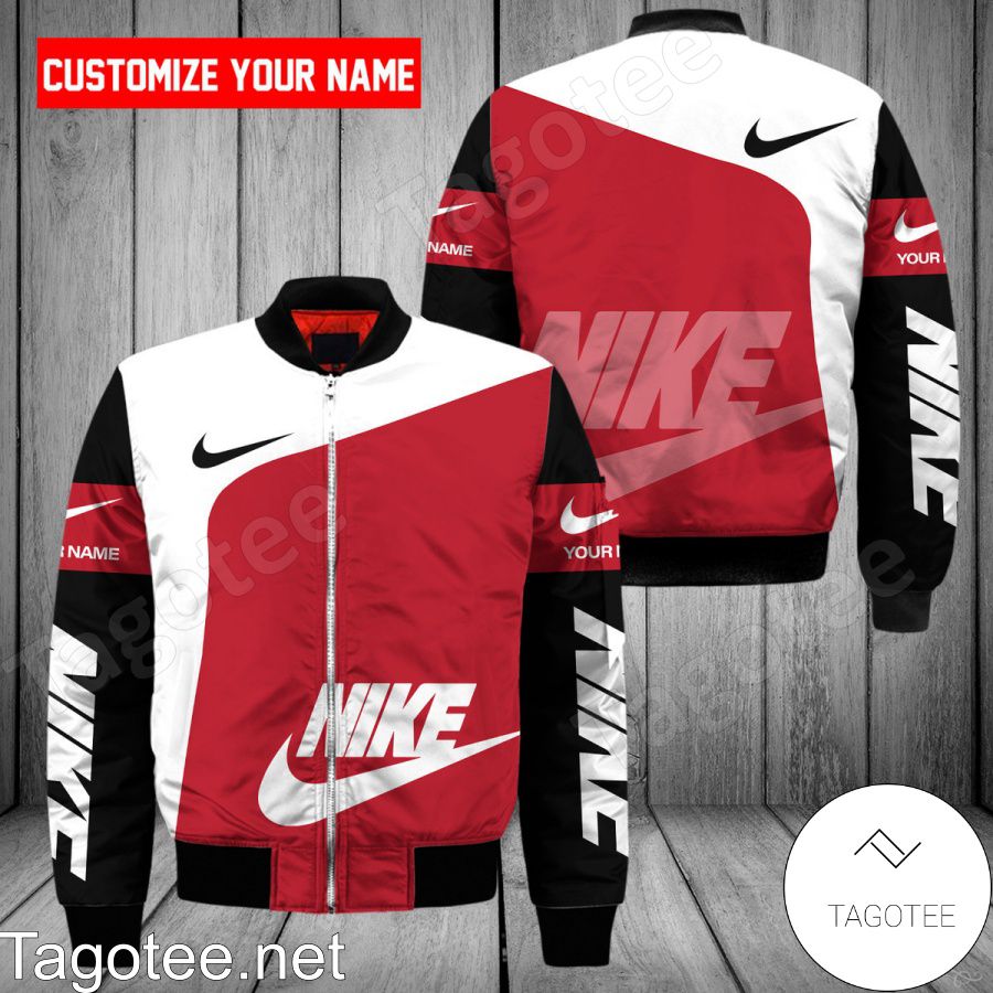 Personalized Red Black White Bomber Jacket