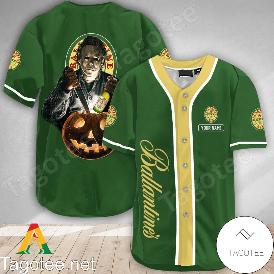 Personalized Scary Michael Myers Pumpkin Ballantines Baseball Jersey