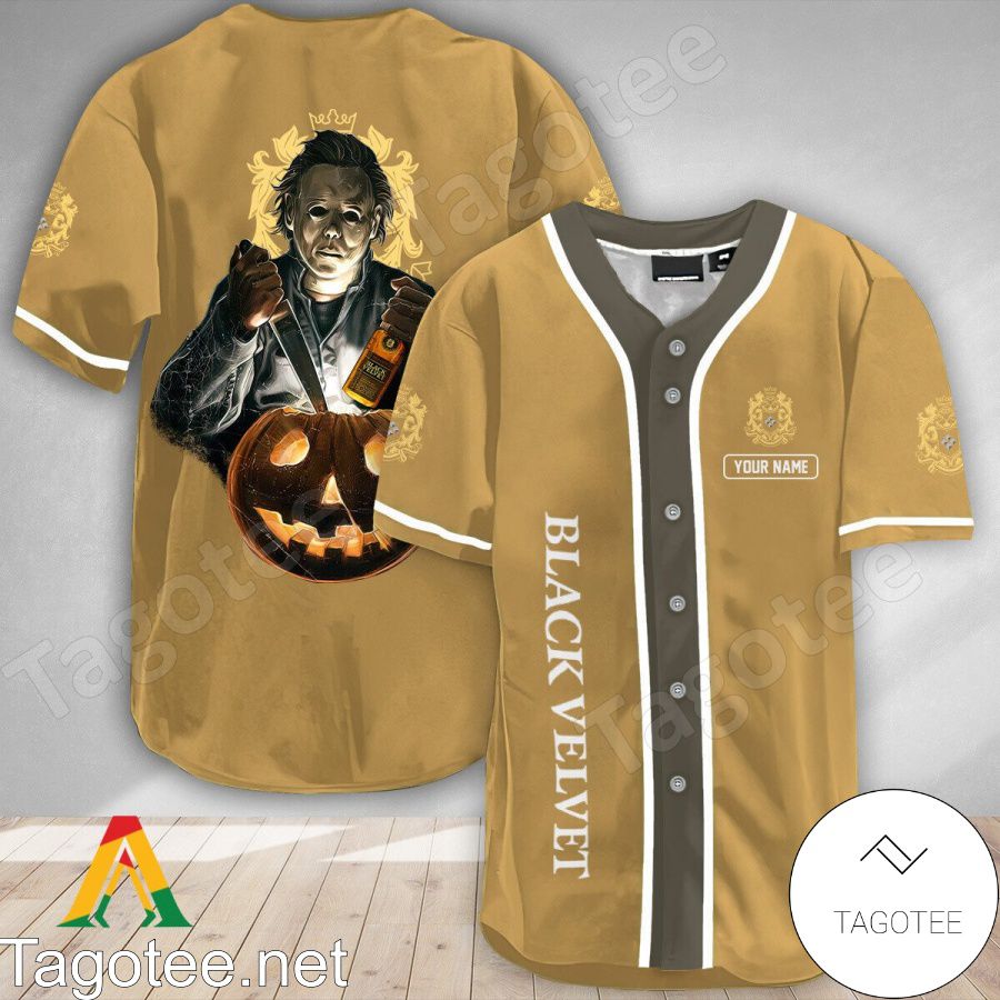 Personalized Scary Michael Myers Pumpkin Black Velvet Baseball Jersey