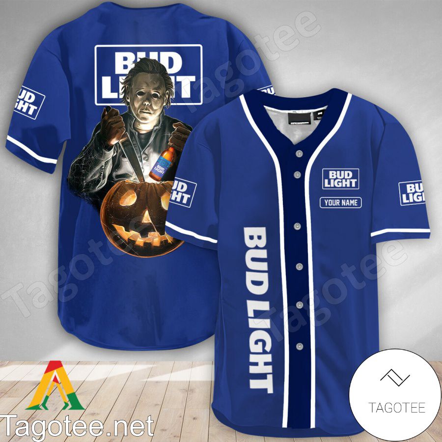 Personalized Scary Michael Myers Pumpkin Bud Light Baseball Jersey