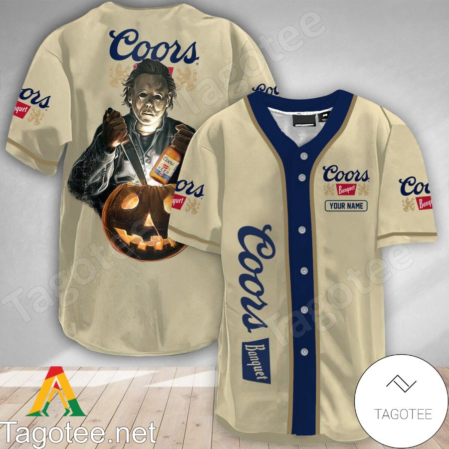 Personalized Scary Michael Myers Pumpkin Coors Banquet Baseball Jersey