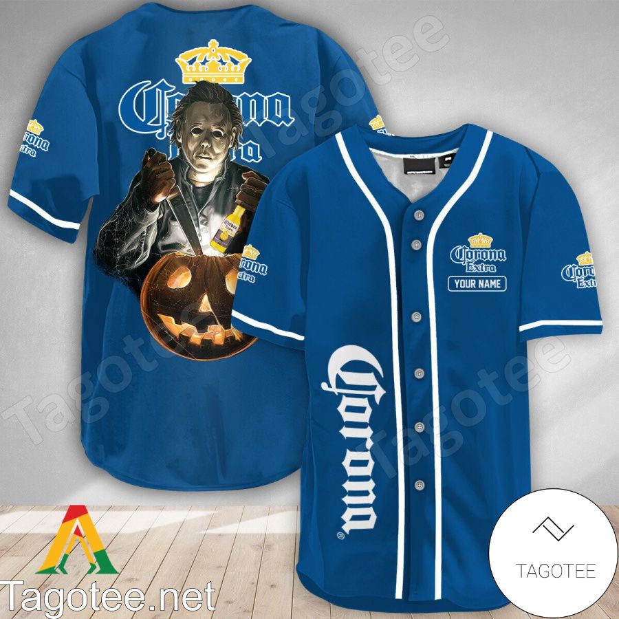 Personalized Scary Michael Myers Pumpkin Corona Extra Baseball Jersey