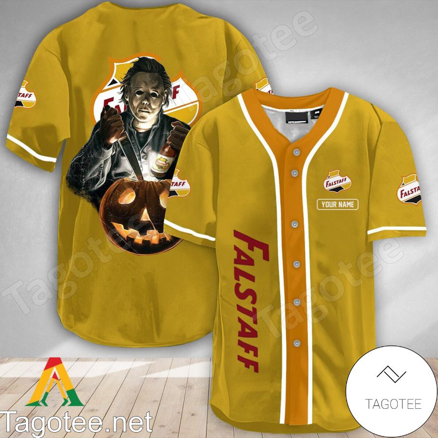 Personalized Scary Michael Myers Pumpkin Falstaff Beer Baseball Jersey