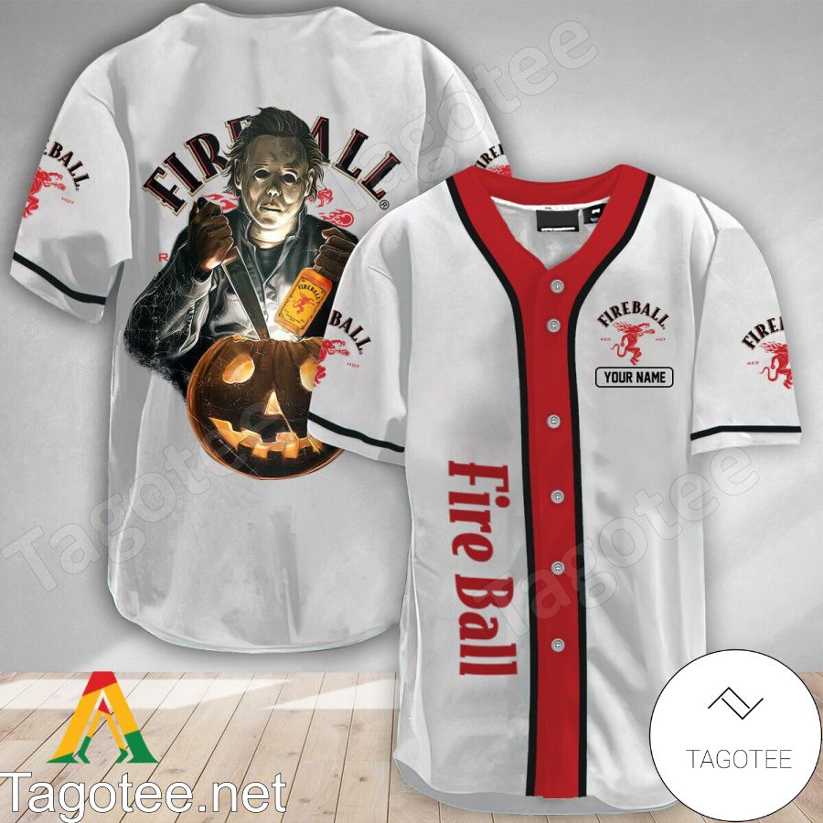 Personalized Scary Michael Myers Pumpkin Fireball Baseball Jersey