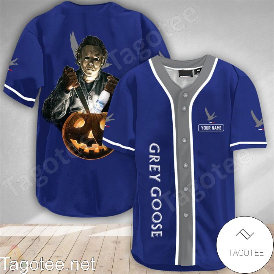 Personalized Scary Michael Myers Pumpkin Grey Goose Baseball Jersey