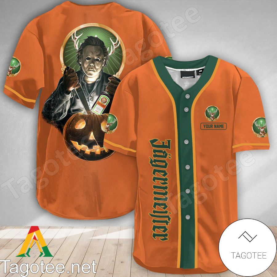 Personalized Scary Michael Myers Pumpkin Jagermeister Baseball Jersey