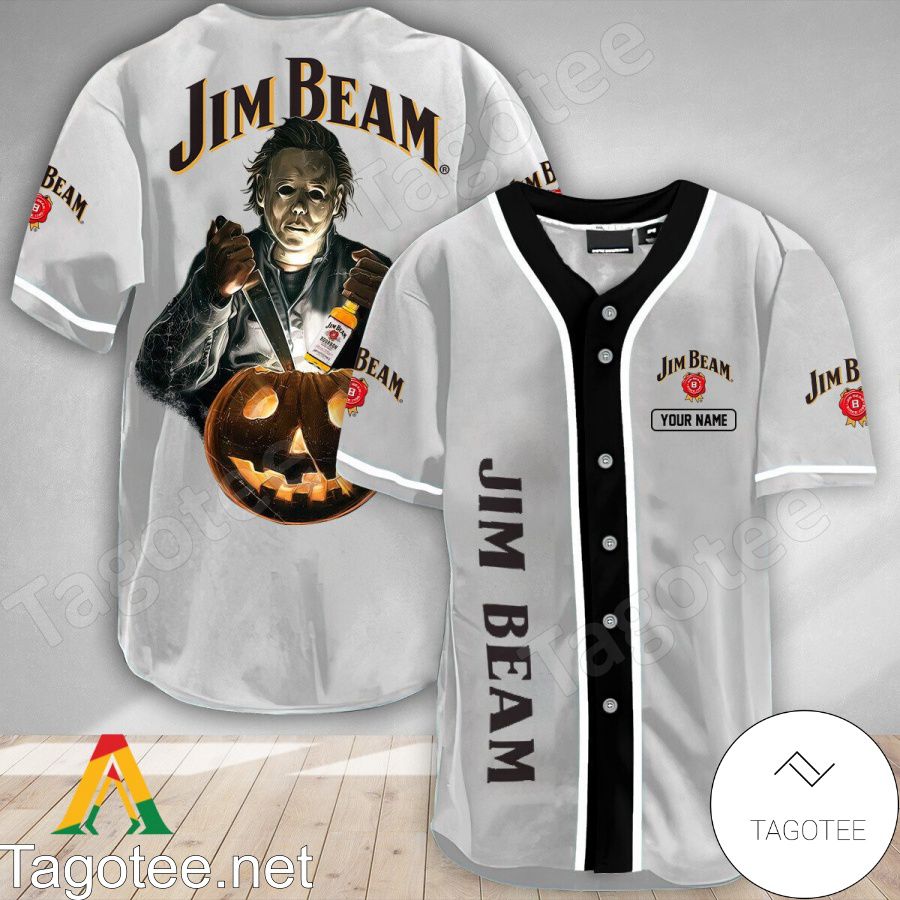 Personalized Scary Michael Myers Pumpkin Jim Beam Baseball Jersey