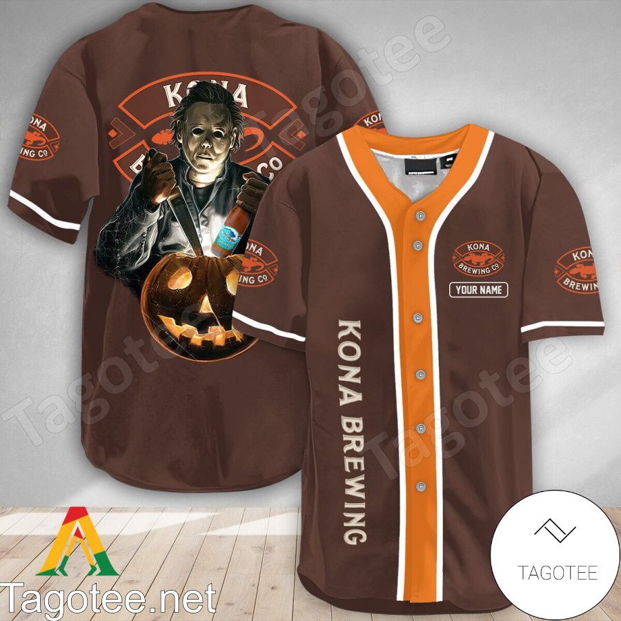 Personalized Scary Michael Myers Pumpkin Kona Brewing Baseball Jersey