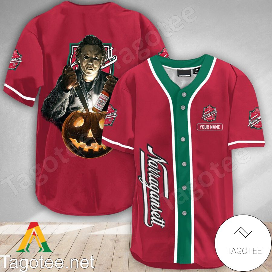 Personalized Scary Michael Myers Pumpkin Narragansett Baseball Jersey