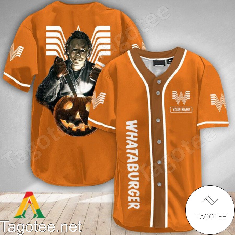 Personalized Scary Michael Myers Pumpkin Whataburger Back Off I've Got Enough To Deal With Today Baseball Jersey