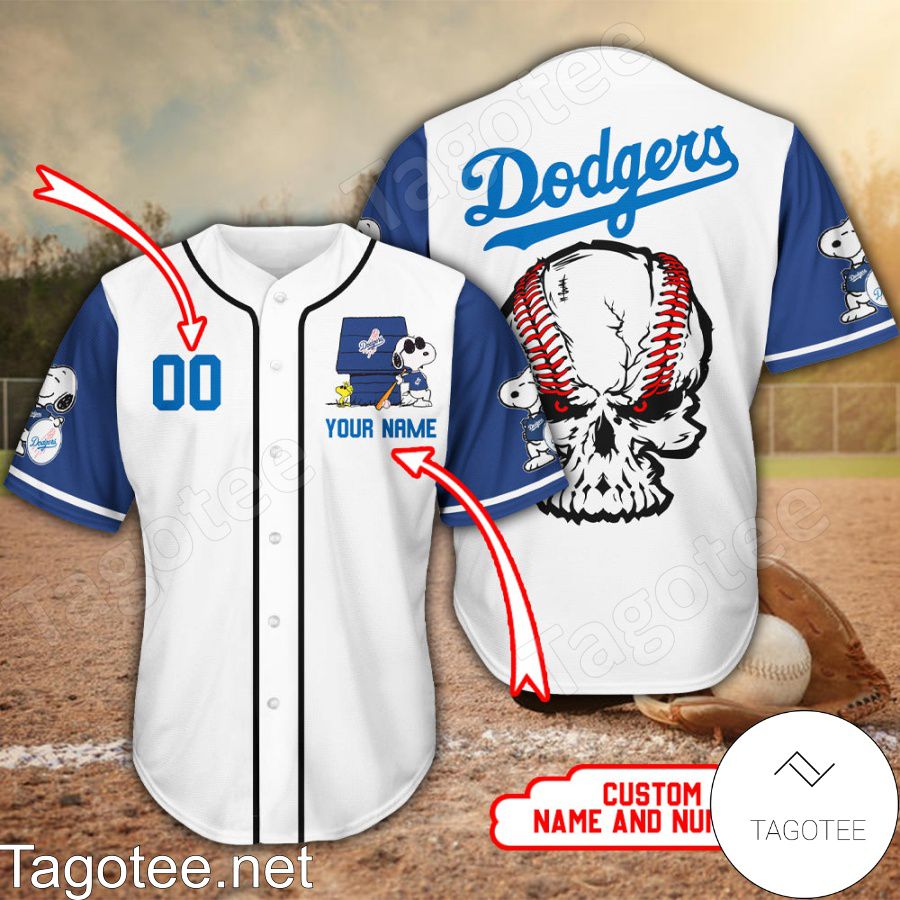 Personalized Snoopy Dodgers Skull Baseball Jersey