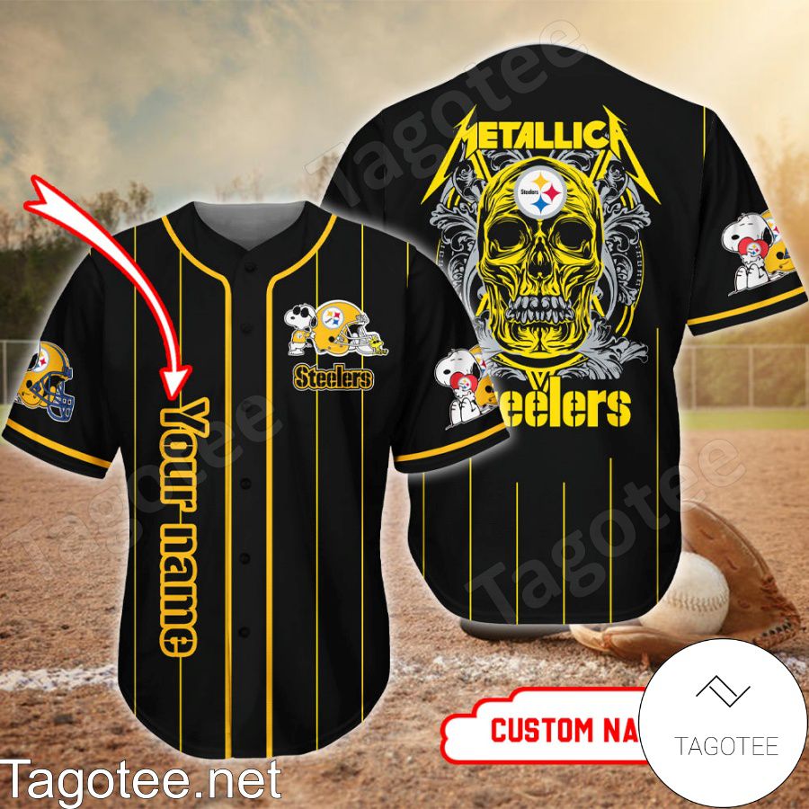 Personalized Snoopy Skull Metallic Steelers Baseball Jersey