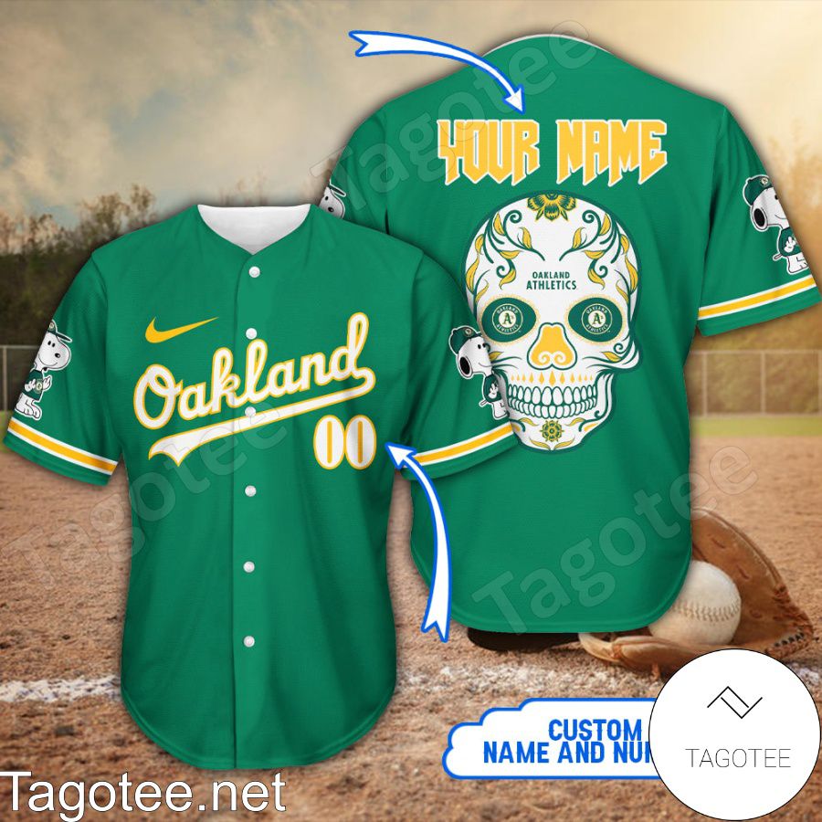 Personalized Snoopy Sugar Skull Oakland Athletics Baseball Jersey