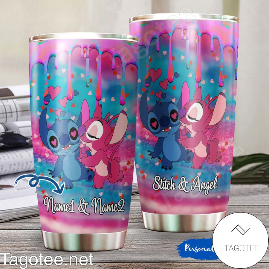 Personalized Stitch And Angel Couple Tumbler